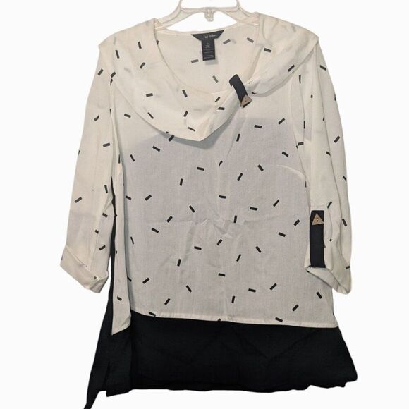 Ali Miles Womens M Black & White Geometric Pattern Tunic Top Rayon/Nylon Blend - Picture 1 of 11